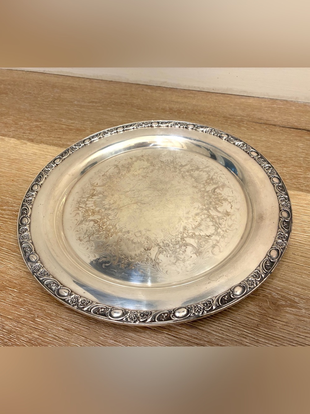 Vintage Wm Rogers & Son Silver Plated Round Serving Tray Platter